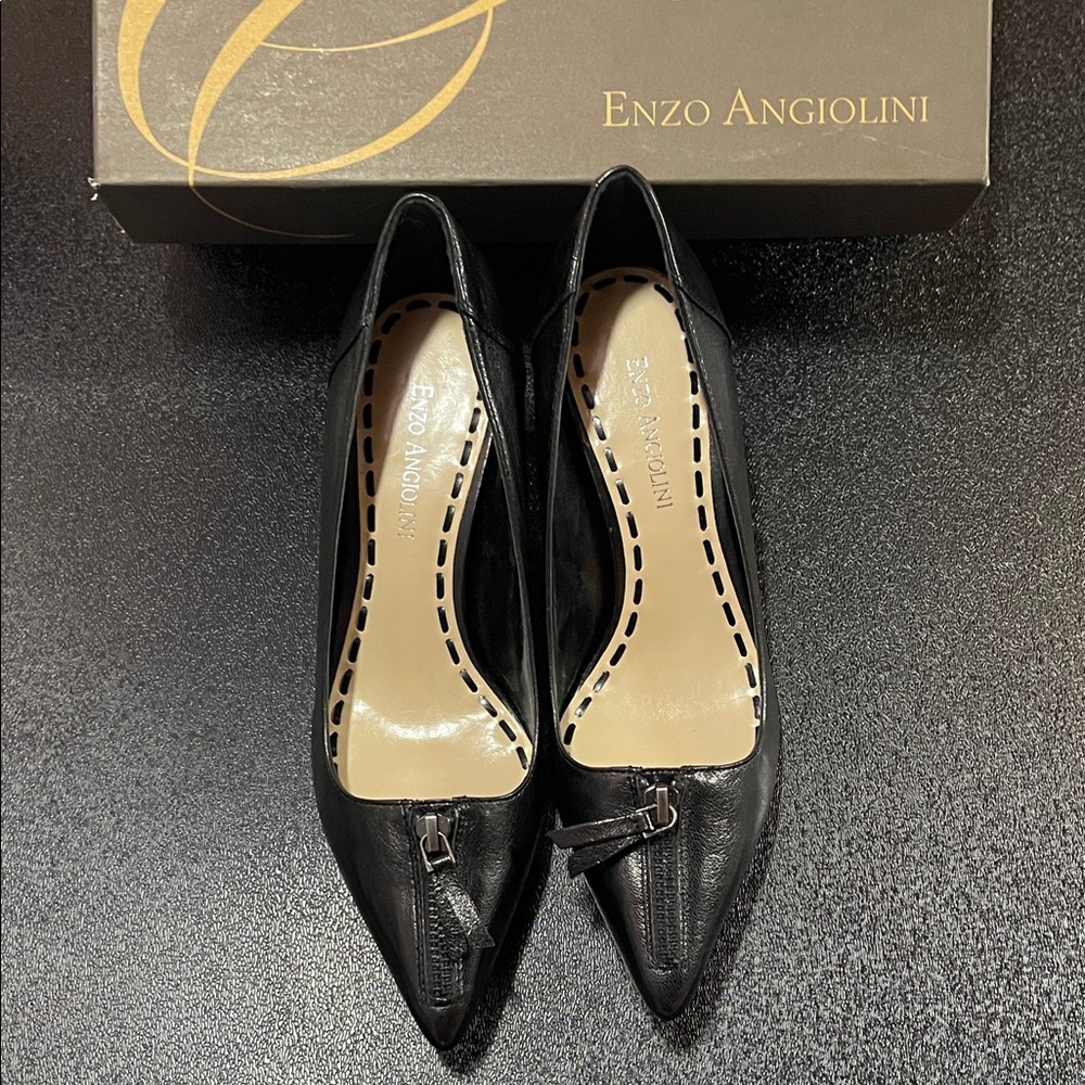 Enzo Angiolini Black Leather Heels Size 7.5